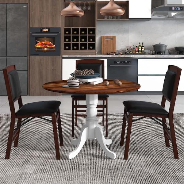 Rubber White and Walnut Wood 39 in. Pedestal Dining Table (Seats 4)