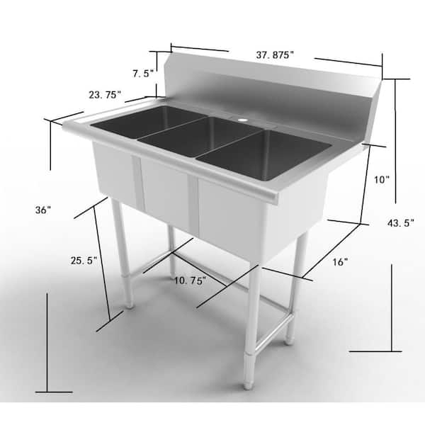 1 Compartment Utility Sink Drain Board Kitchen Sink Prep Table Stainless  Steel