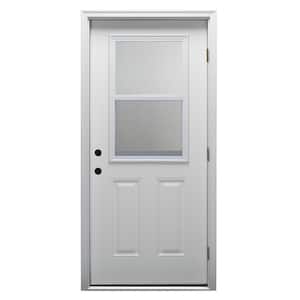32 in. x 80 in. Vented Left-Hand Outswing 1/2-Lite Clear 2-Panel Classic Primed Fiberglass Smooth Prehung Front Door
