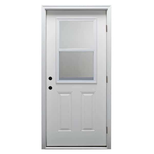MMI Door 32 in. x 80 in. Vented Left-Hand Outswing 1/2 Lite Clear Primed Steel Prehung Front Door with Brickmould