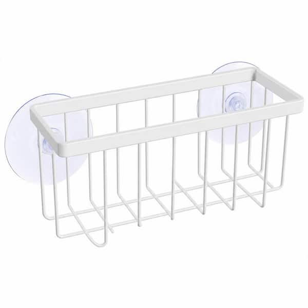 Stainless Steel Suction Kitchen Sink Sponge Holder in White, Sink Organizer, Easy to Install, Sturdy and Stable