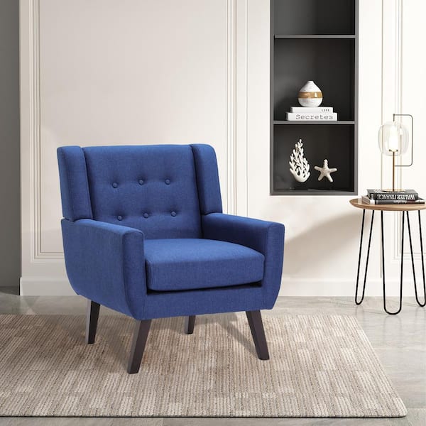 Uixe Blue Cotton Arm Chair with Removable Cushions (Set of 2)