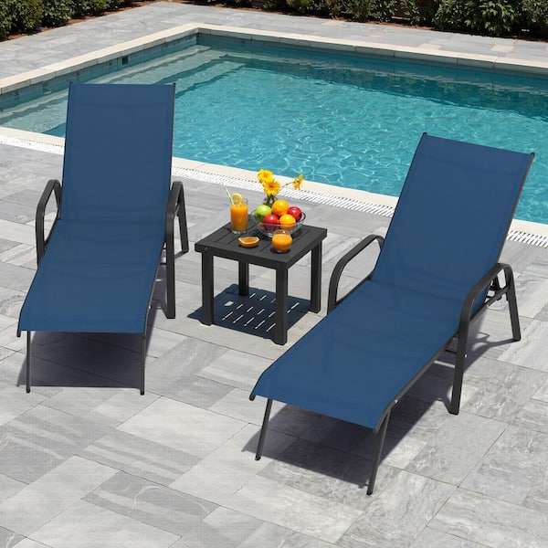 Navy Blue 2-Pack Outdoor Adjustable Chaise Lounge Chairs with Breathable Mesh