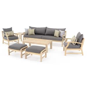 Kooper 8-Piece Wood Patio Conversation Set with Sunbrella Charcoal Grey Cushions