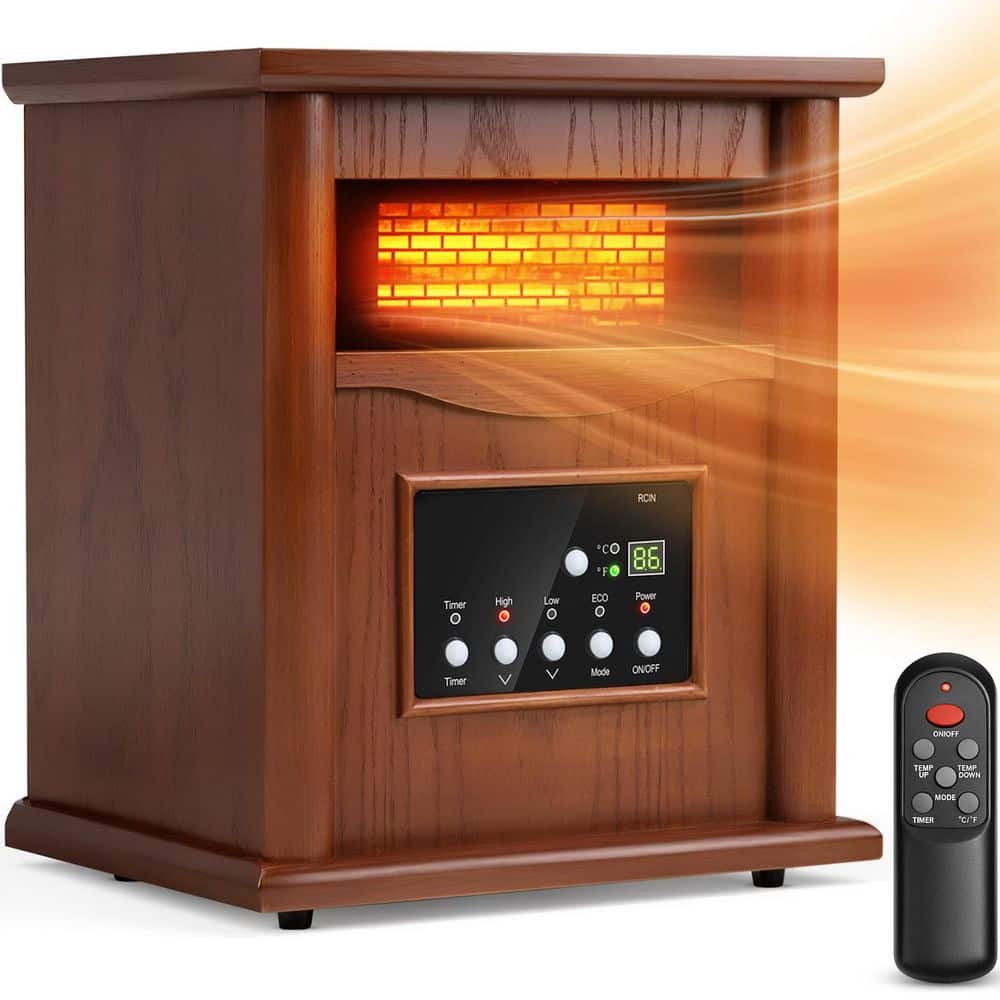 AIRO COMFORT 1500-Watt Portable Wood Electric Quartz Space Heater with Remote Control Thermostat Energy Efficient for Inside Use B07YVQCKBD
