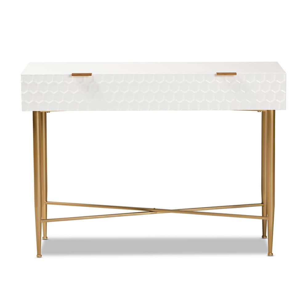 Baxton Studio Galia 41.7 in. White and Gold Rectangle Wood Top