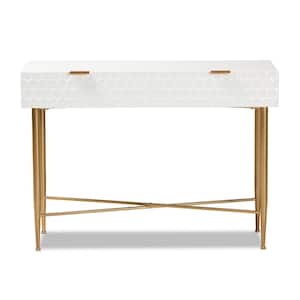 Galia 41.7 in. White and Gold Rectangle Wood Top Console Table