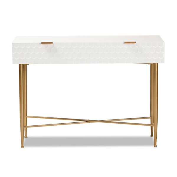 Baxton Studio Galia 41.7 in. White and Gold Rectangle Wood Top Console Table