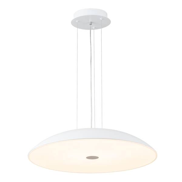 HUOKU PCover 23.6 in. 1-Light UFO-Shape Matte White Dimmable Integrated LED Pendant Light for Kitchen Island