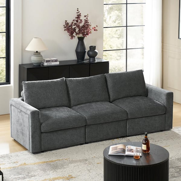 JAYDEN CREATION Andrea 98.25 in. Straight Arm Polyester Rectangle Storage Sofa in Gray