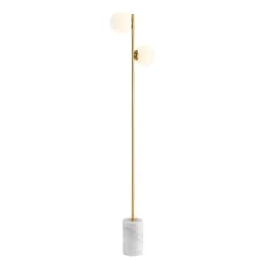 Anechdoche 65 in. Gold and White 2-Lights Dimmable LED Architect Floor Lamp with Frosted Glass Shades