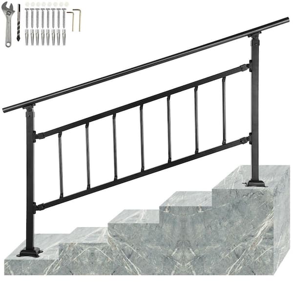 33 in. H x 68 in. W Black Wrought Iron Stair Railing Kit Outdoor Stair Railing Fits for 4 to 5 Steps Adjustable Handrail