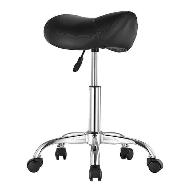 SVOPES Saddle Stool with Wheels, 450 LBS. Capacity Ergonomic Rolling Stool, Height Adjustable PU Leather Swivel Saddle Black