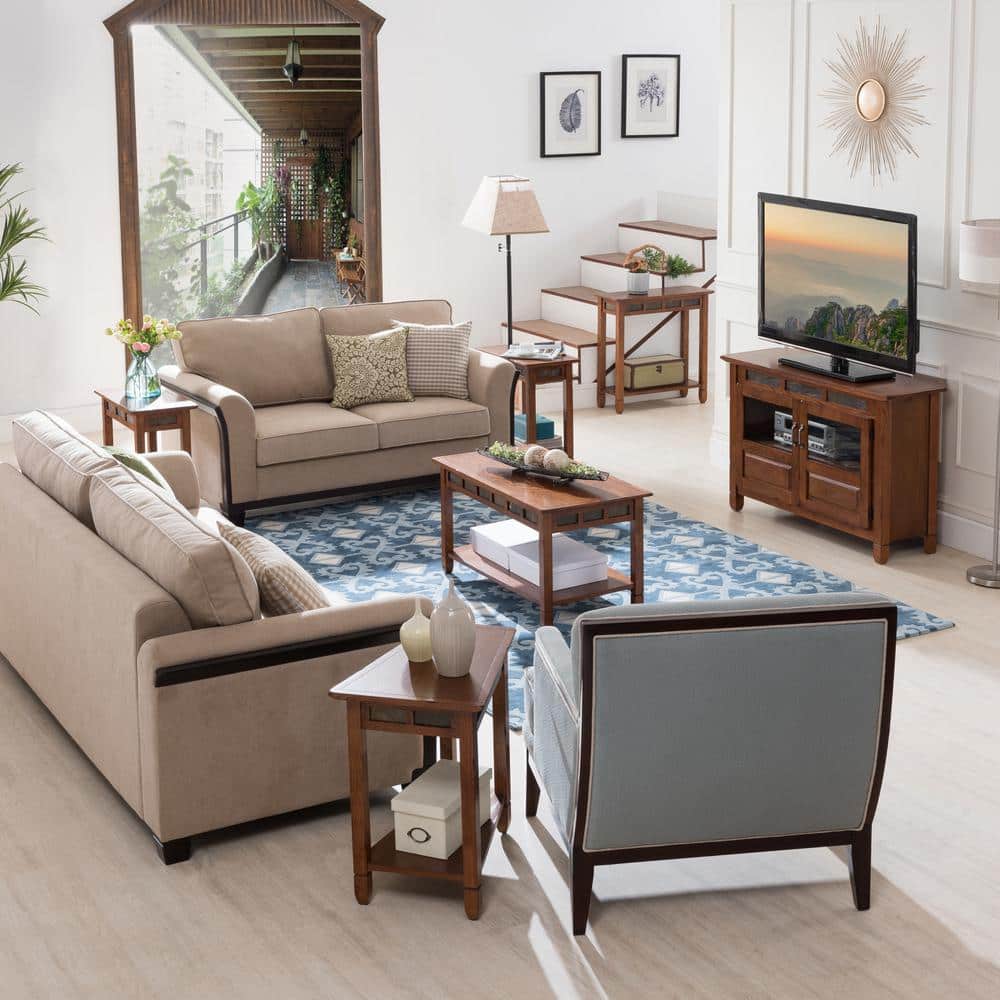Rustic Oak Rectangular Coffee Table with Slate Details