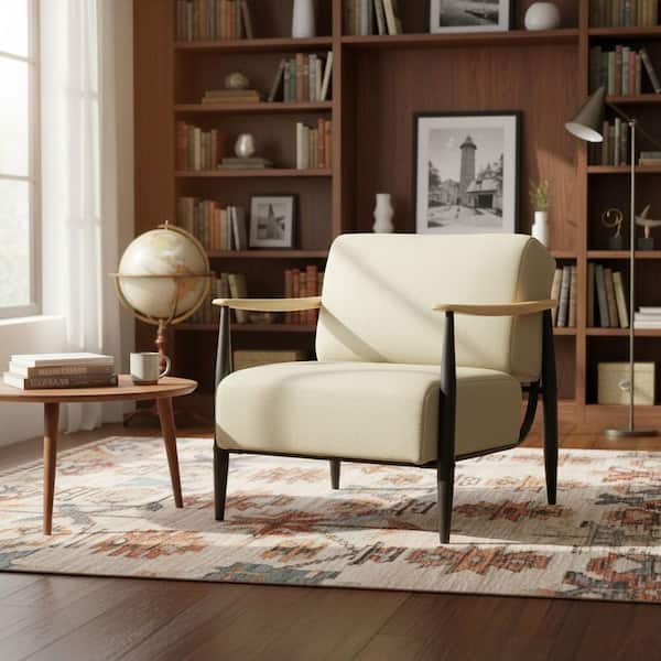 MOLSSO 27.95 in. Classic Fabric Sofa with Solid Wood Arms and Independent Spring Support, in Natural Oak (Set of 1)