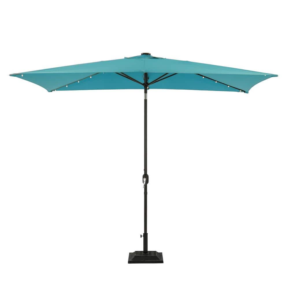 6.5 ft. x 10 ft. Rectangular Steel Solar Patio Umbrella in Light Blue