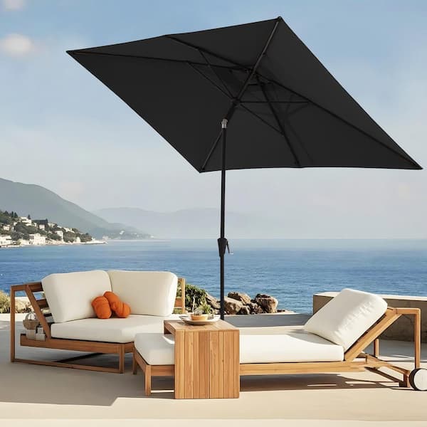 6.5 ft. x 10 ft. Steel Market Tilt Patio Umbrella in Blue and White
