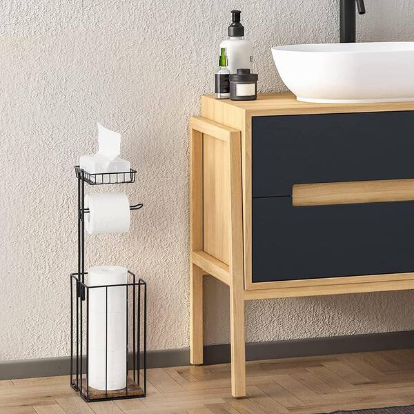  F-color Toilet Paper Holder Stand Toilet Paper Roll Holder Stand  and Dispenser for 6 Spare Rolls, Free Standing Toilet Paper Holder with  Shelf for Bathroom, Black : Tools & Home Improvement