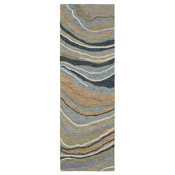 AVERLEY HOME Keenan Gray/Blue 2 ft. x 8 ft. Abstract Modern Wool Mixed-Pile Hand-Tufted Indoor Runner Area Rug