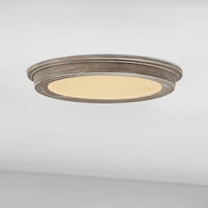 7 in. Weathered Gray Wood 3-CCT LED Round Flush Mount, Low Profile Ceiling Light (2-Pack)