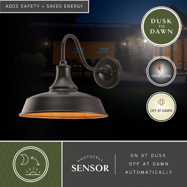 Dorado 1-Light Dusk to Dawn Bronze Gold Farmhouse Barn Dome Outdoor Wall Lantern Sconce