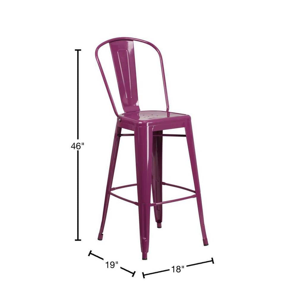 Purple Metal 30" High Indoor-Outdoor Barstool with Back