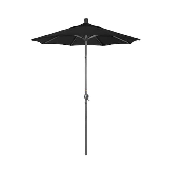 California Umbrella 6 ft. Grey Aluminum Market Push Button Tilt Crank Lift Patio Umbrella in Black Sunbrella