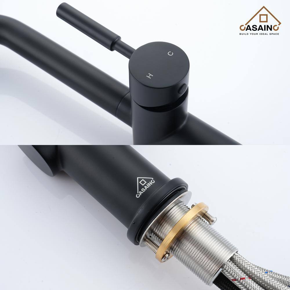 Matte Black Single-Handle Pull-Out Kitchen Faucet with Deck Plate