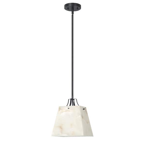 TRIBESIGNS WAY TO ORIGIN Bonnie 1-Light Black Pendant Light Genuine Marble Hanging Light with Alabaster Shade