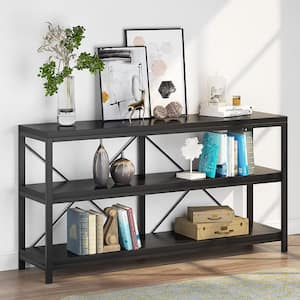 Turrella 55 in. W Black 3-Tiers Narrow Long Rectangle Wood Console Table with Storage Shelves for Entryway Living Room
