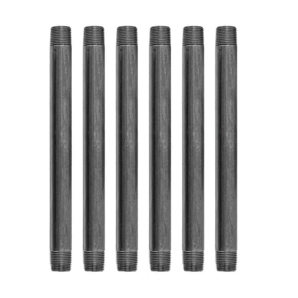 PIPE DECOR 1/2 in. x 9 in. Black Industrial Steel Grey Plumbing Nipple (6-Pack)