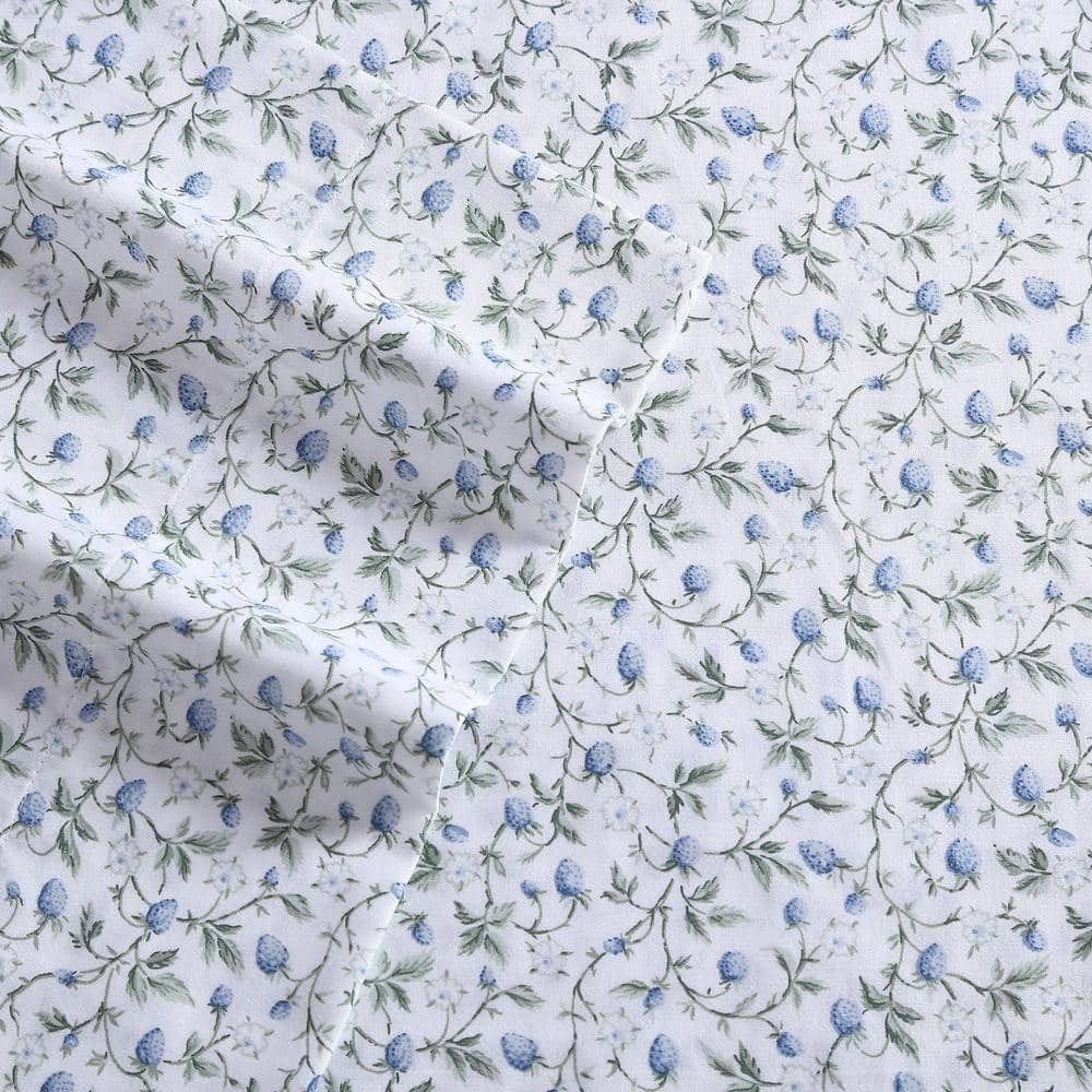 King Blue Cotton Sateen Floral Print Sheet Set