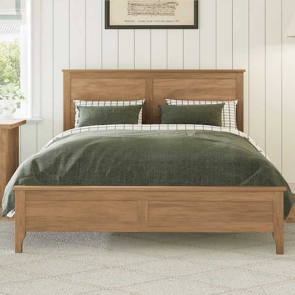 Anita Brown Wood Frame Queen Size Platform Bed with Sturdy Wooden Slats Support