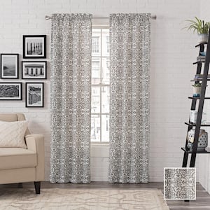 Brockwell Charcoal Medallion Polyester/Cotton 56 in. W x 63 in. L Light Filtering 2 Panels Rod Pocket Curtain Panel
