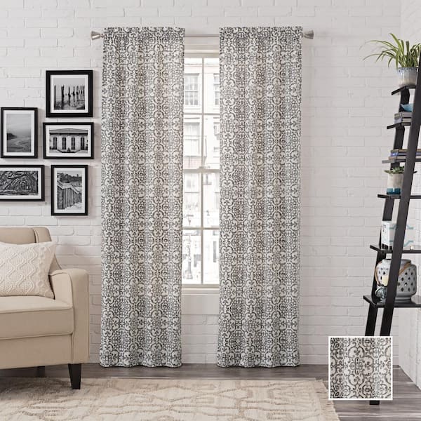Pairs to Go Brockwell Charcoal Medallion Polyester/Cotton 56 in. W x 63 in. L Light Filtering 2 Panels Rod Pocket Curtain Panel