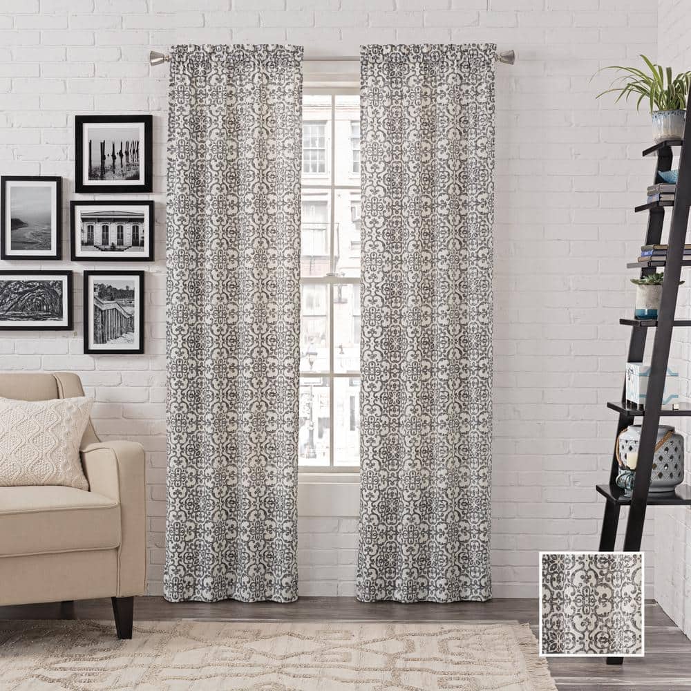 Gray Light-Filtering Cotton Polyester Rod Pocket Curtains, 84" x 28", 2-Pack