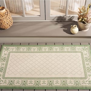 Courtyard Natural/Olive Doormat 3 ft. x 5 ft. Border Indoor/Outdoor Patio Area Rug