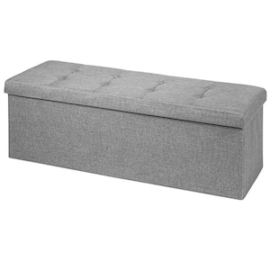 Fabric Folding Storage Ottoman Storage Chest W/Divider Bed End Bench Light Grey