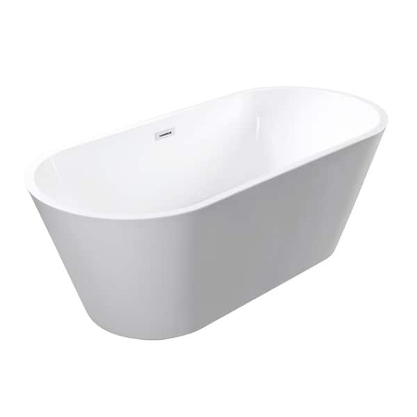 ANGELES HOME 59 in. x 30 in. Acrylic Flatbottom Soaking Bathtub in White With Chrome Overflow and Pop Up Drain