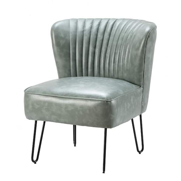 JAYDEN CREATION Christiano Modern Sage Faux Leather Comfy Armless Side Chair with Thick Cushions and Metal Legs