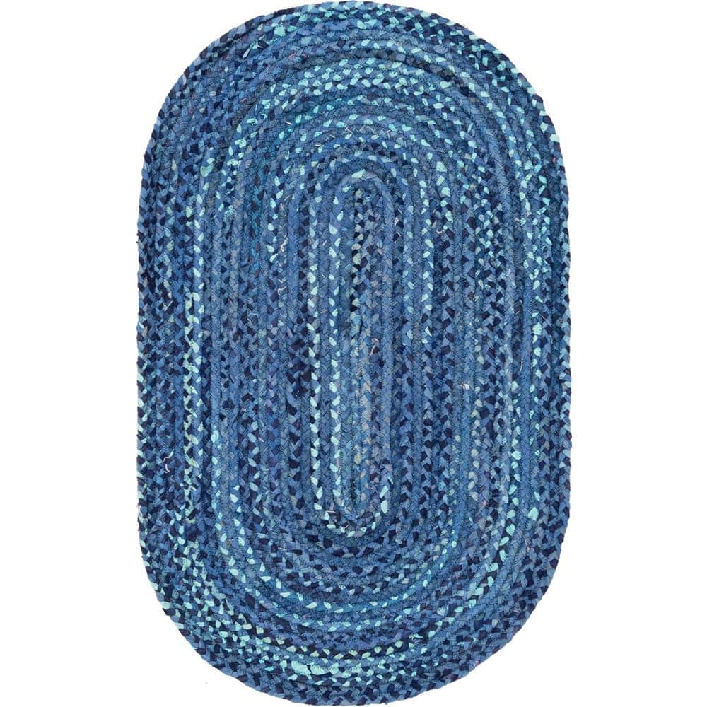 Unique Loom Braided Chindi Blue/Multi 3 ft. x 3 ft. Round Area Rug 3142937  - The Home Depot