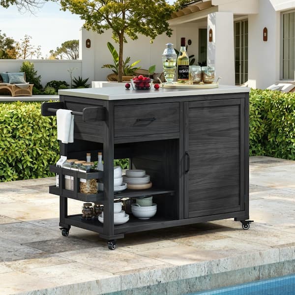 Removable Grill Racks Meteor shower llc Solid Wood Grill Cart Outdoor Kitchen Island,with ...