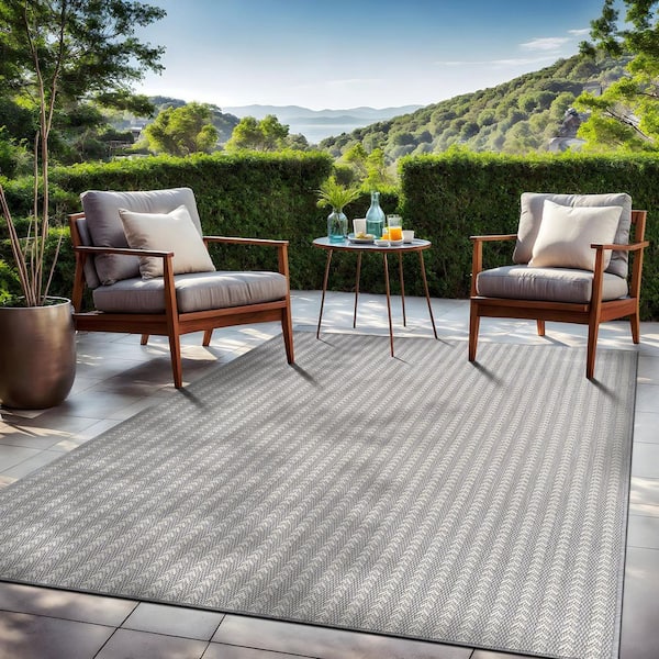 Arrow Gray 10 ft. x 14 ft. Chevron Striped Washable Indoor Outdoor Area Rug