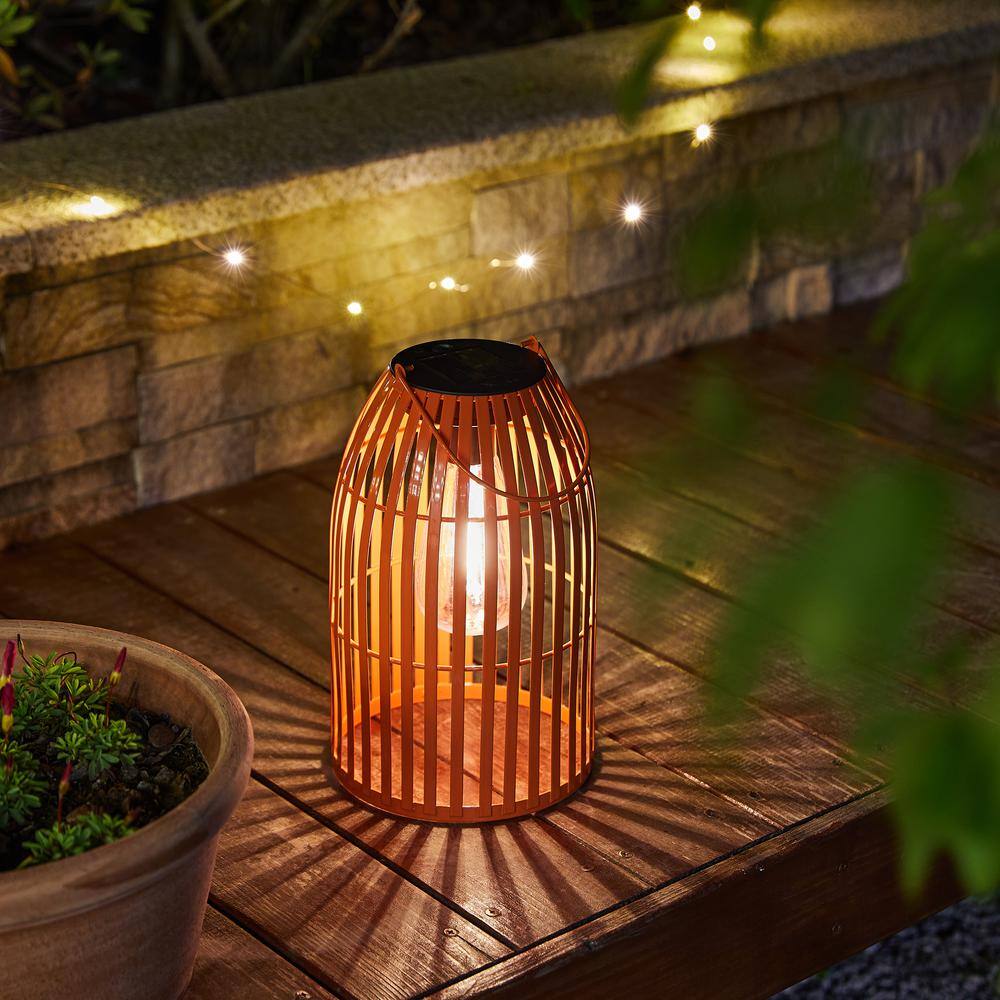 9.75" Orange Metal Woven Solar Powered Outdoor Lantern