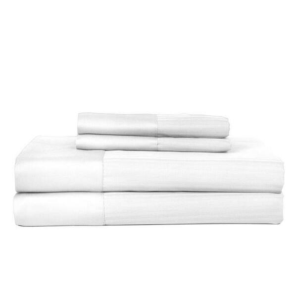 DEVONSHIRE COLLECTION OF NOTTINGHAM 4-Piece White Striped 420 Thread Count Cotton King Sheet Set