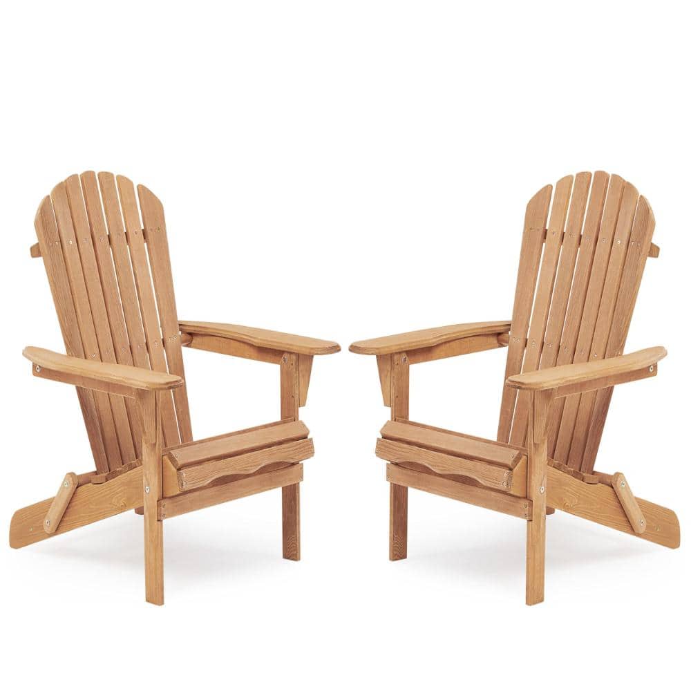 Outdoor Patio Folding Wood Adirondack Chairs with Wide Armrests and High Back Set of 2 Light Brown price history on PriceWatchPro