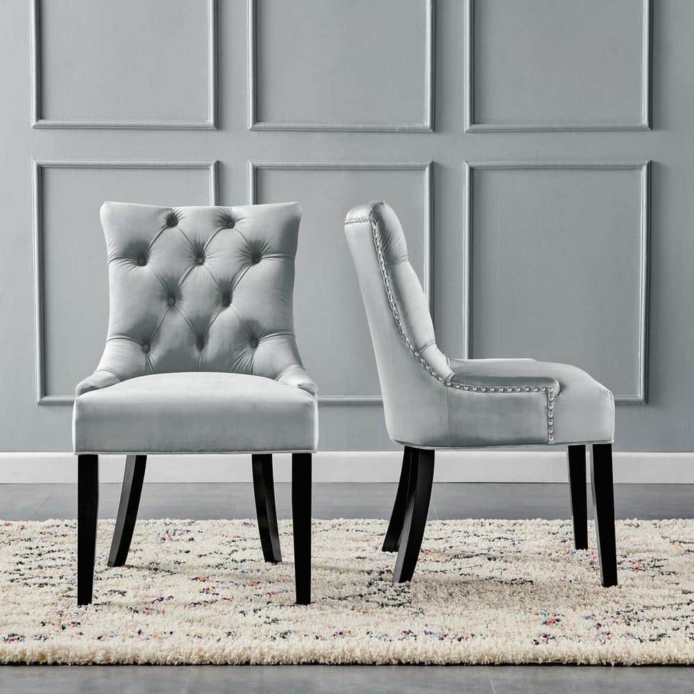 Light Gray Velvet Upholstered Parsons Side Chair with Wood Frame