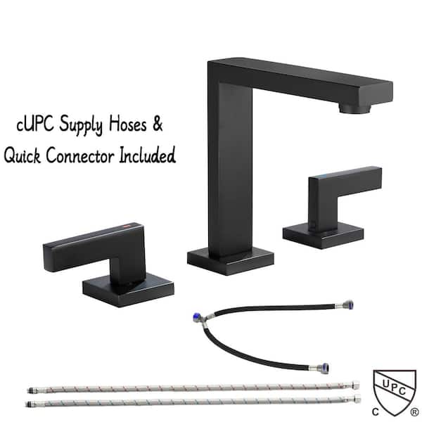 UKISHIRO 8 in. Widespread Double Handles High Arc Bathroom Sink Faucet in Matte Black Supply Line Included