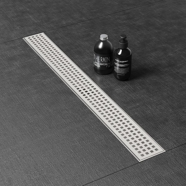 Interbath 32 in. Stainless Steel Linear Shower Drain with Square Hole Pattern Drain Cover in Brushed Nickel