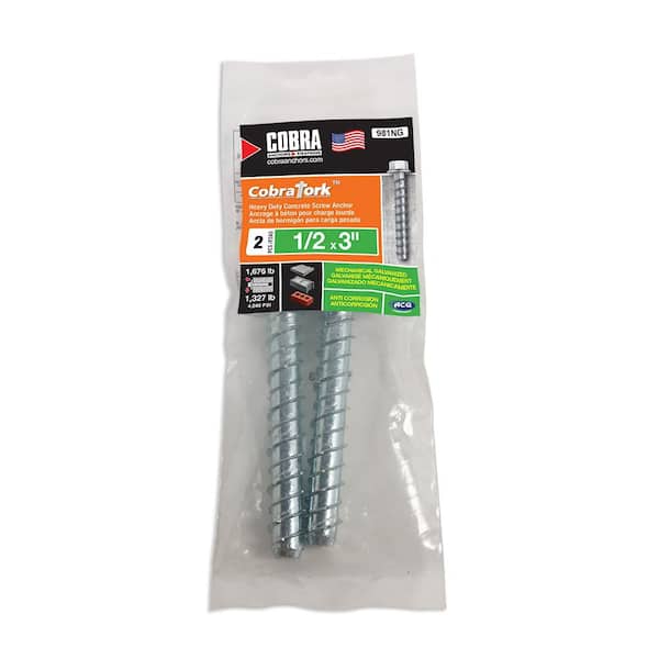 COBRA TORK 1/2 in. x 3 in. Mechanical Galvanized Concrete Screw Anchor (2-Pack)